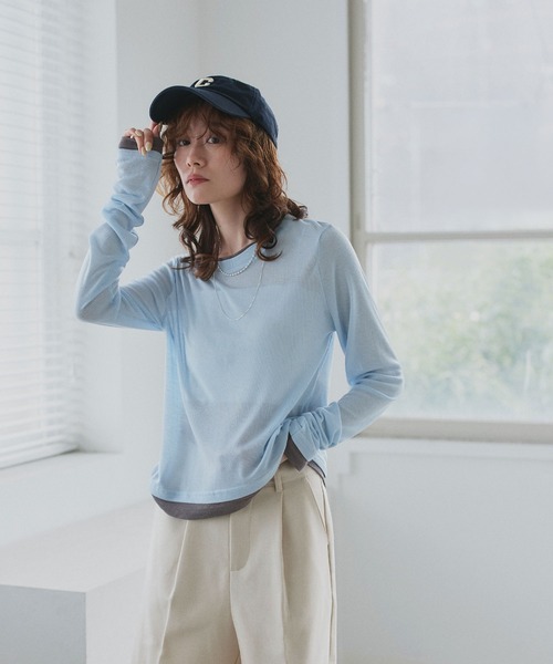 ad thie(アドティエ)の「バイカラー シアートップス(Tシャツ/カットソー・レディース・ブラック/パープル/ホワイト系2/ホワイト系1/ライトブルー・FREE)」の4枚目の写真