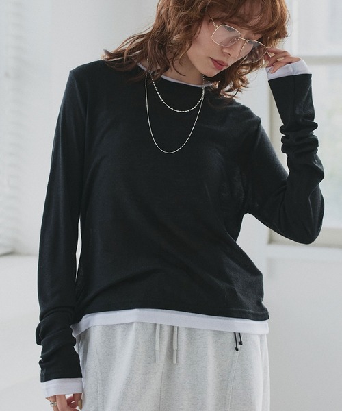 ad thie(アドティエ)の「バイカラー シアートップス(Tシャツ/カットソー・レディース・ブラック/パープル/ホワイト系2/ホワイト系1/ライトブルー・FREE)」の3枚目の写真