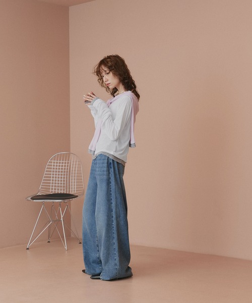 ad thie(アドティエ)の「バイカラー シアートップス(Tシャツ/カットソー・レディース・ブラック/パープル/ホワイト系2/ホワイト系1/ライトブルー・FREE)」の11枚目の写真