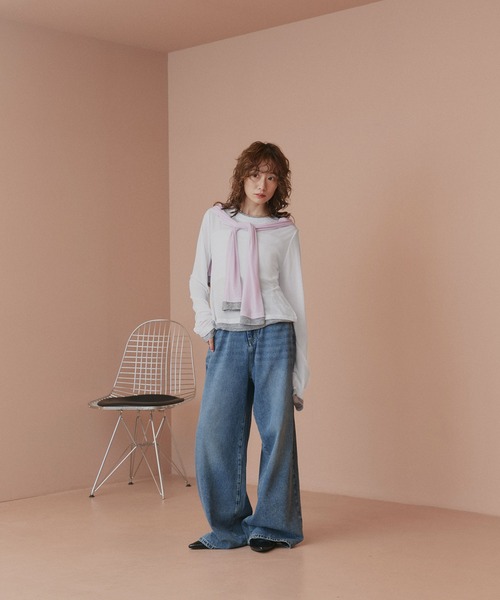 ad thie(アドティエ)の「バイカラー シアートップス(Tシャツ/カットソー・レディース・ブラック/パープル/ホワイト系2/ホワイト系1/ライトブルー・FREE)」の12枚目の写真
