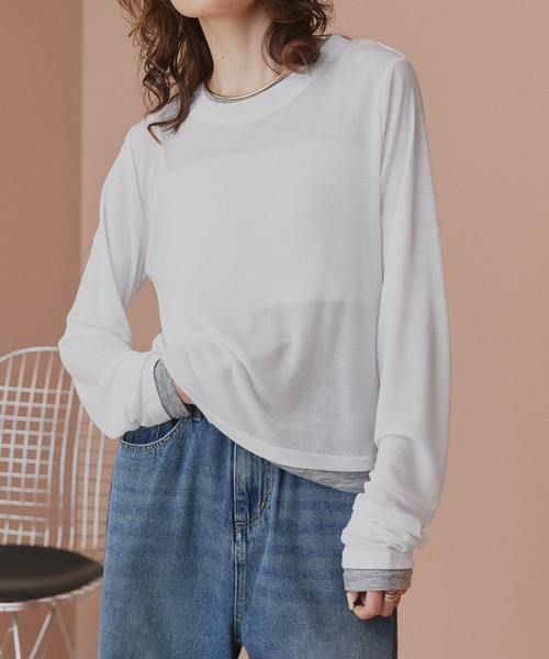 ad thie(アドティエ)の「バイカラー シアートップス(Tシャツ/カットソー・レディース・ブラック/パープル/ホワイト系2/ホワイト系1/ライトブルー・FREE)」の13枚目の写真