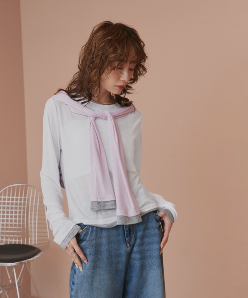 ad thie(アドティエ)の「バイカラー シアートップス(Tシャツ/カットソー・レディース・ブラック/パープル/ホワイト系2/ホワイト系1/ライトブルー・FREE)」の14枚目の写真