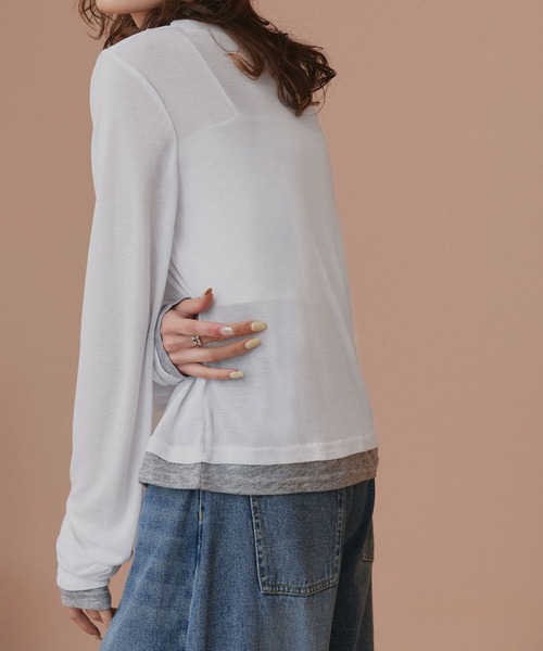 ad thie(アドティエ)の「バイカラー シアートップス(Tシャツ/カットソー・レディース・ブラック/パープル/ホワイト系2/ホワイト系1/ライトブルー・FREE)」の15枚目の写真