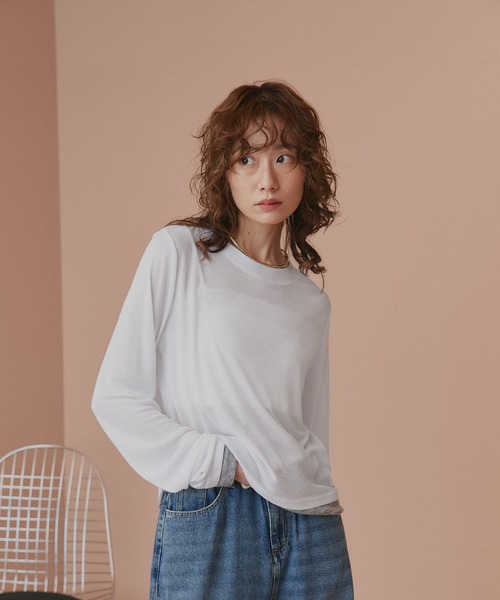 ad thie(アドティエ)の「バイカラー シアートップス(Tシャツ/カットソー・レディース・ブラック/パープル/ホワイト系2/ホワイト系1/ライトブルー・FREE)」の16枚目の写真