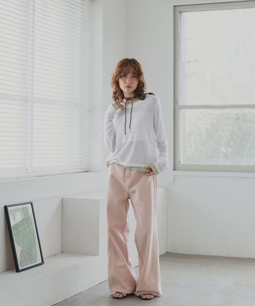 ad thie(アドティエ)の「バイカラー シアートップス(Tシャツ/カットソー・レディース・ブラック/パープル/ホワイト系2/ホワイト系1/ライトブルー・FREE)」の18枚目の写真