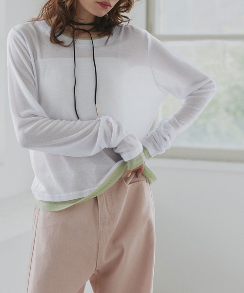 ad thie(アドティエ)の「バイカラー シアートップス(Tシャツ/カットソー・レディース・ブラック/パープル/ホワイト系2/ホワイト系1/ライトブルー・FREE)」の21枚目の写真