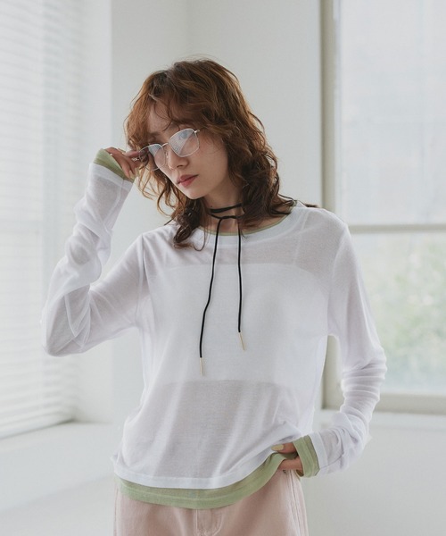 ad thie(アドティエ)の「バイカラー シアートップス(Tシャツ/カットソー・レディース・ブラック/パープル/ホワイト系2/ホワイト系1/ライトブルー・FREE)」の22枚目の写真