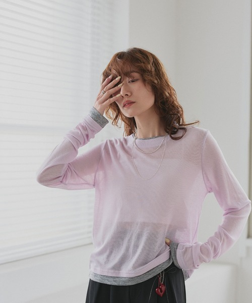 ad thie(アドティエ)の「バイカラー シアートップス(Tシャツ/カットソー・レディース・ブラック/パープル/ホワイト系2/ホワイト系1/ライトブルー・FREE)」の6枚目の写真