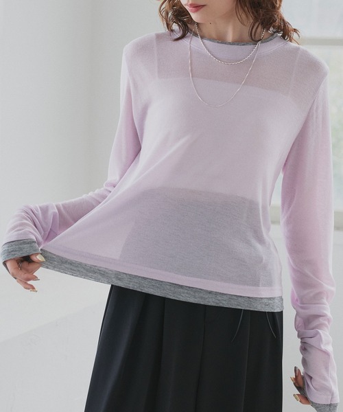 ad thie(アドティエ)の「バイカラー シアートップス(Tシャツ/カットソー・レディース・ブラック/パープル/ホワイト系2/ホワイト系1/ライトブルー・FREE)」の7枚目の写真