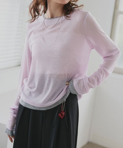 ad thie(アドティエ)の「バイカラー シアートップス(Tシャツ/カットソー・レディース・ブラック/パープル/ホワイト系2/ホワイト系1/ライトブルー・FREE)」の8枚目の写真