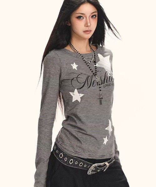 AsheKsha(アシクシャ)の「ストライプ長袖Tシャツ(Tシャツ/カットソー・レディース・ブラック・M)」の16枚目の写真