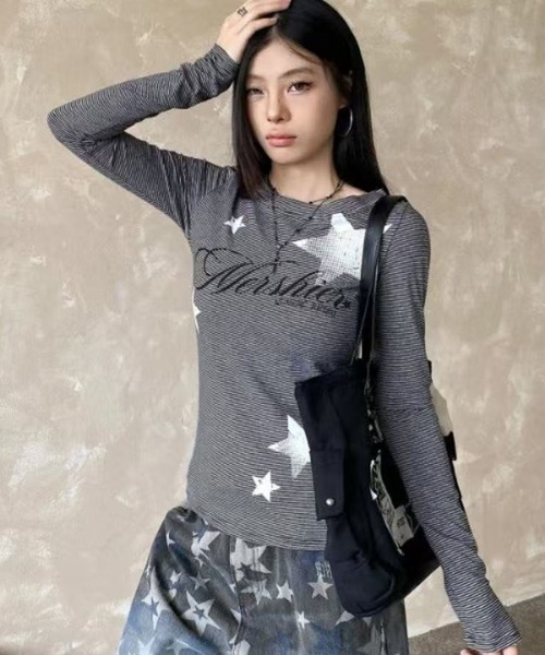 AsheKsha(アシクシャ)の「ストライプ長袖Tシャツ(Tシャツ/カットソー・レディース・ブラック・M)」の10枚目の写真