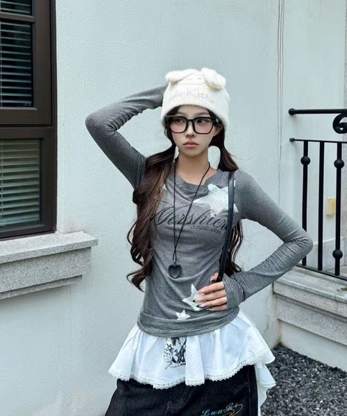 AsheKsha(アシクシャ)の「ストライプ長袖Tシャツ(Tシャツ/カットソー・レディース・ブラック・M)」の13枚目の写真