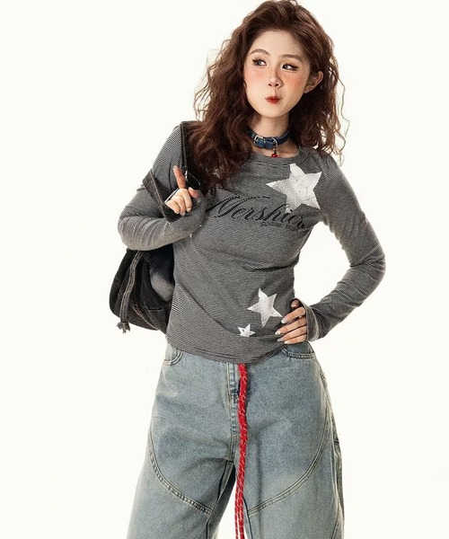 AsheKsha(アシクシャ)の「ストライプ長袖Tシャツ(Tシャツ/カットソー・レディース・ブラック・M)」の4枚目の写真