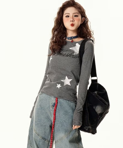 AsheKsha(アシクシャ)の「ストライプ長袖Tシャツ(Tシャツ/カットソー・レディース・ブラック・M)」の5枚目の写真