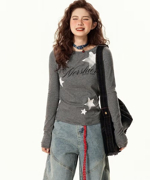 AsheKsha(アシクシャ)の「ストライプ長袖Tシャツ(Tシャツ/カットソー・レディース・ブラック・M)」の6枚目の写真