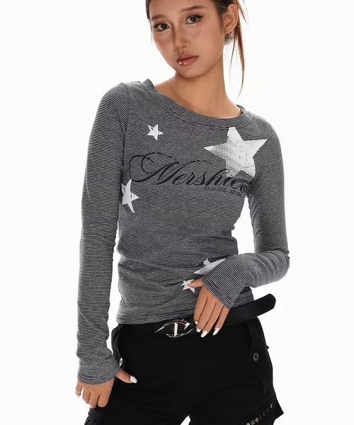 AsheKsha(アシクシャ)の「ストライプ長袖Tシャツ(Tシャツ/カットソー・レディース・ブラック・M)」の7枚目の写真