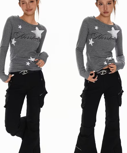 AsheKsha(アシクシャ)の「ストライプ長袖Tシャツ(Tシャツ/カットソー・レディース・ブラック・M)」の9枚目の写真