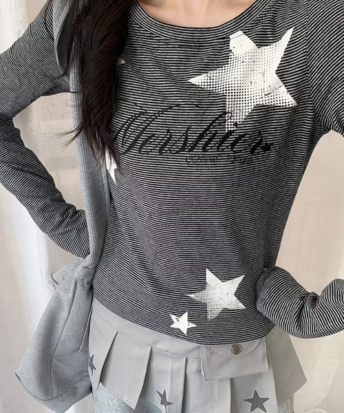 AsheKsha(アシクシャ)の「ストライプ長袖Tシャツ(Tシャツ/カットソー・レディース・ブラック・M)」の3枚目の写真