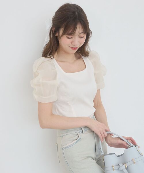 MAJESTIC LEGON(マジェスティックレゴン)の「シアースリーブトップス(Tシャツ/カットソー・レディース・ブラック/アイボリー/ラベンダー/ライトグリーン・MEDIUM)」の2枚目の写真