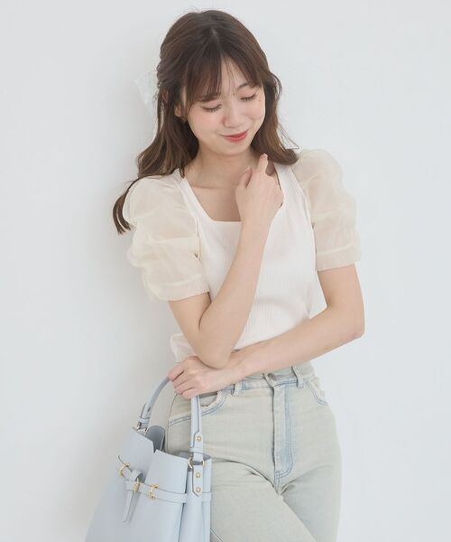 MAJESTIC LEGON(マジェスティックレゴン)の「シアースリーブトップス(Tシャツ/カットソー・レディース・ブラック/アイボリー/ラベンダー/ライトグリーン・MEDIUM)」の8枚目の写真