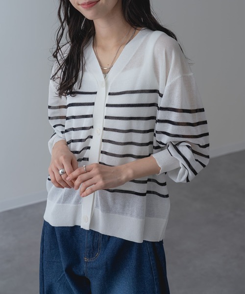 ANNA LUNA(アンナルナ)の「【ANNA LUNA】冷房 / UV対策 にも活躍する セミシアー カーディガン(カーディガン/ボレロ・レディース・レッド/ブラック/オフホワイト/ブルー・MEDIUM)」の1枚目の写真