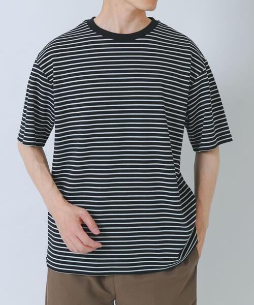 ITEMS URBANRESEARCH(アイテムズ アーバンリサーチ)の「ポンチボーダー ショートスリーブカットソー(Tシャツ/カットソー・メンズ・ブルー/ネイビー/ブラック・MEDIUM/LARGE)」の1枚目の写真