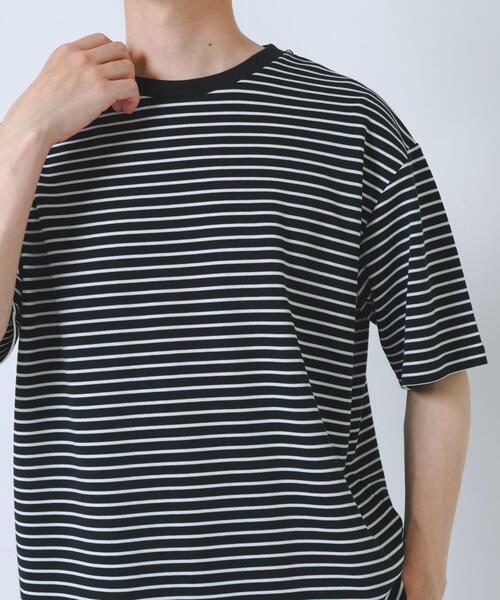 ITEMS URBANRESEARCH(アイテムズ アーバンリサーチ)の「ポンチボーダー ショートスリーブカットソー(Tシャツ/カットソー・メンズ・ブルー/ネイビー/ブラック・MEDIUM/LARGE)」の4枚目の写真