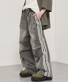 セール】【Alfred Alex】Vintage Side-Line Wide Denim Pants/サイド