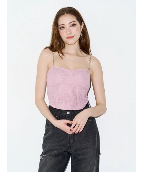 EVRIS(エヴリス)の「【パッド付】ビジューショルダーレースコルセットトップス 夏服(キャミソール・レディース・ブラック/ホワイト/ピンク・FREE)」の10枚目の写真
