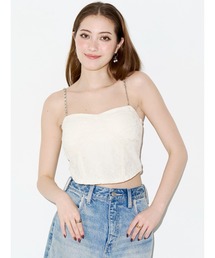 【パッド付】ビジューショルダーレースコルセットトップス　夏服