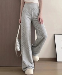 ドット柄ハイウエストセミフレアパンツ
