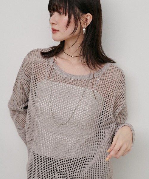 LARUTA（ラルータ）の「【LARUTA】シアーメッシュニットプルオーバー（ニット/セーター・レディース・チャコールグレー/ライトベージュ/イエロー/グレイッシュベージュ・FREE）」の22枚目の写真