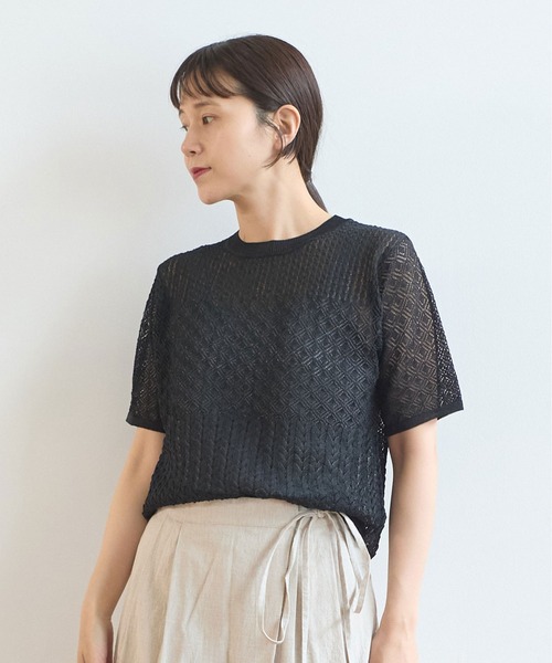 yuni(ユニ )の「12G和紙/pe 透かし編み T-shirt(ニット/セーター・レディース・ブラック/ホワイト・FREE)」の6枚目の写真