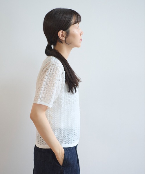 yuni(ユニ )の「12G和紙/pe 透かし編み T-shirt(ニット/セーター・レディース・ブラック/ホワイト・FREE)」の12枚目の写真
