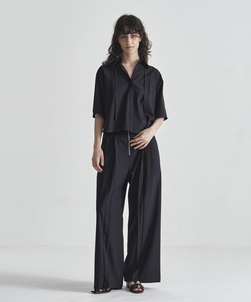 THE TOKYO(ザトウキョウ)の「【THE TOKYO/ザトウキョウ】Front Zip Tuck Pants/SUPER100 サマーウール/フロントジップタックパンツ/ワイドストレートパンツ(その他パンツ・レディース・グレー/ネイビー・1/2)」の17枚目の写真