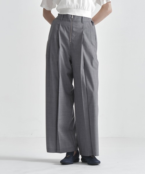 THE TOKYO(ザトウキョウ)の「【THE TOKYO/ザトウキョウ】Front Zip Tuck Pants/SUPER100 サマーウール/フロントジップタックパンツ/ワイドストレートパンツ(その他パンツ・レディース・グレー/ネイビー・1/2)」の12枚目の写真