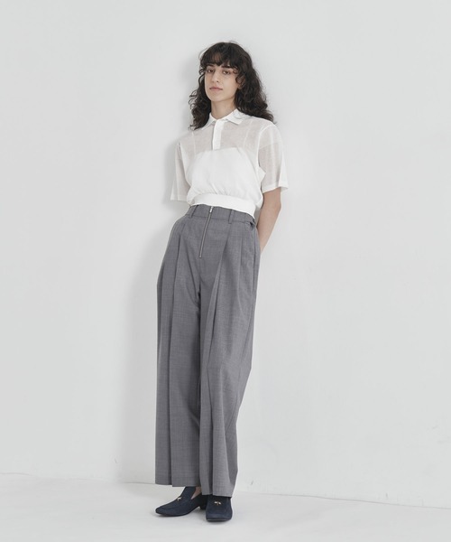 THE TOKYO(ザトウキョウ)の「【THE TOKYO/ザトウキョウ】Front Zip Tuck Pants/SUPER100 サマーウール/フロントジップタックパンツ/ワイドストレートパンツ(その他パンツ・レディース・グレー/ネイビー・1/2)」の11枚目の写真