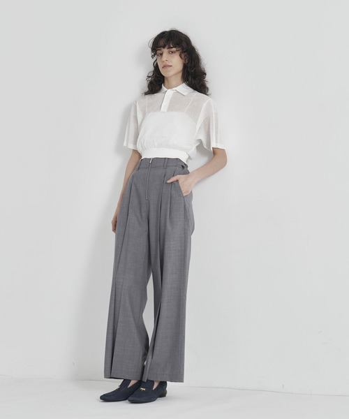 THE TOKYO(ザトウキョウ)の「【THE TOKYO/ザトウキョウ】Front Zip Tuck Pants/SUPER100 サマーウール/フロントジップタックパンツ/ワイドストレートパンツ(その他パンツ・レディース・グレー/ネイビー・1/2)」の10枚目の写真
