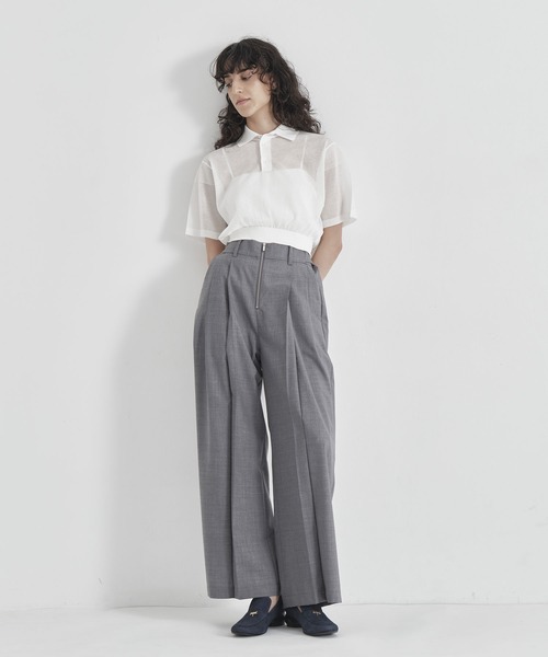 THE TOKYO(ザトウキョウ)の「【THE TOKYO/ザトウキョウ】Front Zip Tuck Pants/SUPER100 サマーウール/フロントジップタックパンツ/ワイドストレートパンツ(その他パンツ・レディース・グレー/ネイビー・1/2)」の9枚目の写真