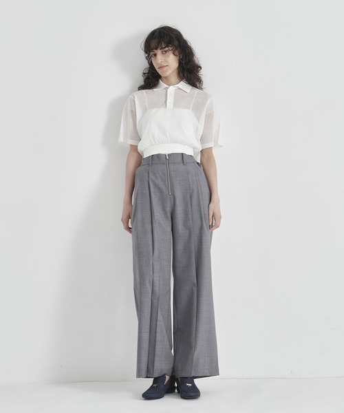 THE TOKYO(ザトウキョウ)の「【THE TOKYO/ザトウキョウ】Front Zip Tuck Pants/SUPER100 サマーウール/フロントジップタックパンツ/ワイドストレートパンツ(その他パンツ・レディース・グレー/ネイビー・1/2)」の8枚目の写真
