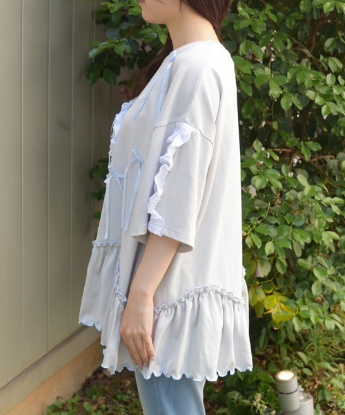 axes femme(アクシーズファム)の「星×コットンレースシャツ(Tシャツ/カットソー・レディース・ホワイト/グレー/ブラック・FREE)」の5枚目の写真