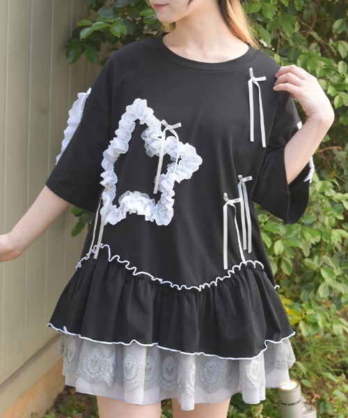 axes femme(アクシーズファム)の「星×コットンレースシャツ(Tシャツ/カットソー・レディース・ホワイト/グレー/ブラック・FREE)」の13枚目の写真