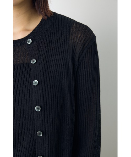 AZUL by moussy(アズールバイマウジー)の「【身長/骨格別着用画像あり】シアーリブ長袖ニットカーディガン 春服 夏服 秋服 シアートップス シアーカーディガン 羽織(カーディガン/ボレロ・レディース・ブラウン/オフホワイト/ブラック/ライトブルー・SMALL/MEDIUM)」の5枚目の写真