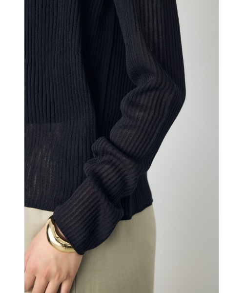 AZUL by moussy(アズールバイマウジー)の「【身長/骨格別着用画像あり】シアーリブ長袖ニットカーディガン 春服 夏服 秋服 シアートップス シアーカーディガン 羽織(カーディガン/ボレロ・レディース・ブラウン/オフホワイト/ブラック/ライトブルー・SMALL/MEDIUM)」の8枚目の写真