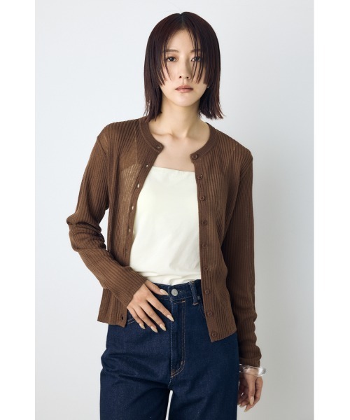AZUL by moussy(アズールバイマウジー)の「【身長/骨格別着用画像あり】シアーリブ長袖ニットカーディガン 春服 夏服 秋服 シアートップス シアーカーディガン 羽織(カーディガン/ボレロ・レディース・ブラウン/オフホワイト/ブラック/ライトブルー・SMALL/MEDIUM)」の9枚目の写真