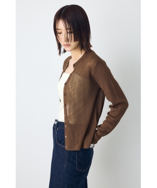 AZUL by moussy(アズールバイマウジー)の「【身長/骨格別着用画像あり】シアーリブ長袖ニットカーディガン 春服 夏服 秋服 シアートップス シアーカーディガン 羽織(カーディガン/ボレロ・レディース・ブラウン/オフホワイト/ブラック/ライトブルー・SMALL/MEDIUM)」の10枚目の写真