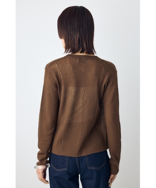 AZUL by moussy(アズールバイマウジー)の「【身長/骨格別着用画像あり】シアーリブ長袖ニットカーディガン 春服 夏服 秋服 シアートップス シアーカーディガン 羽織(カーディガン/ボレロ・レディース・ブラウン/オフホワイト/ブラック/ライトブルー・SMALL/MEDIUM)」の11枚目の写真