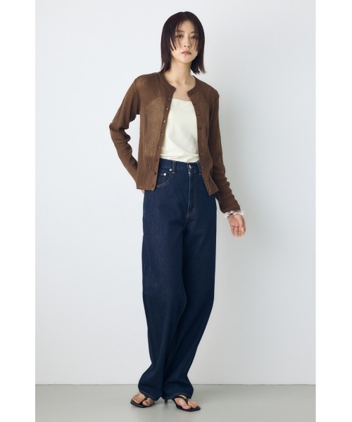 AZUL by moussy(アズールバイマウジー)の「【身長/骨格別着用画像あり】シアーリブ長袖ニットカーディガン 春服 夏服 秋服 シアートップス シアーカーディガン 羽織(カーディガン/ボレロ・レディース・ブラウン/オフホワイト/ブラック/ライトブルー・SMALL/MEDIUM)」の12枚目の写真