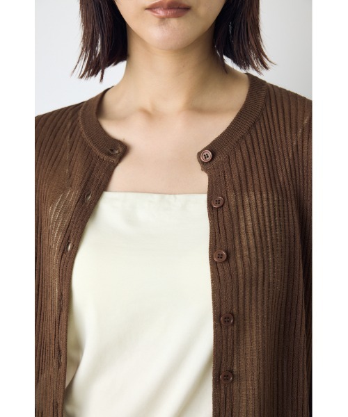 AZUL by moussy(アズールバイマウジー)の「【身長/骨格別着用画像あり】シアーリブ長袖ニットカーディガン 春服 夏服 秋服 シアートップス シアーカーディガン 羽織(カーディガン/ボレロ・レディース・ブラウン/オフホワイト/ブラック/ライトブルー・SMALL/MEDIUM)」の13枚目の写真